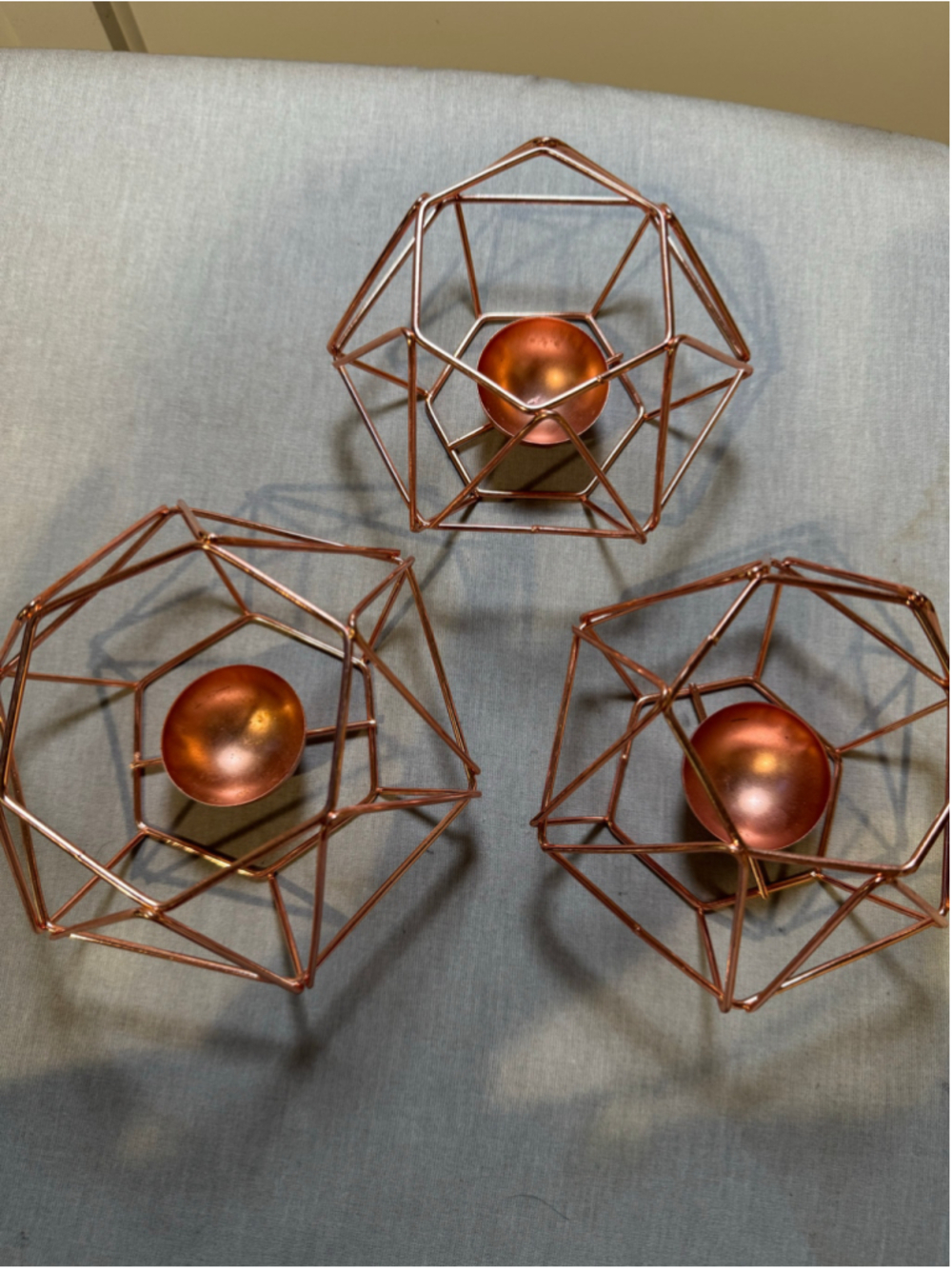 Unbranded Geometric Cage Copper Candle Holder Set of 3
